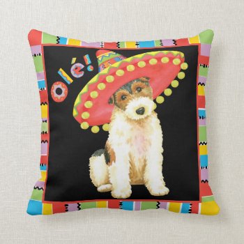 Fiesta Wire Fox Terrier Throw Pillow by DogsInk at Zazzle