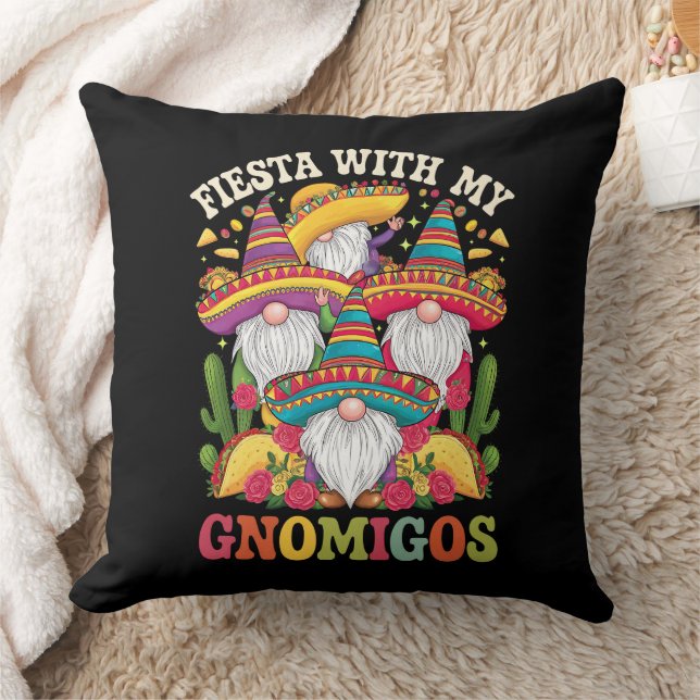 Fiesta With My Gnomigos Gnome Cinco De Mayo Throw Pillow (Blanket)