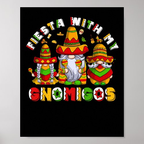 Fiesta With My Gnomigos Mexican Gnome Boho Rainbow Poster
