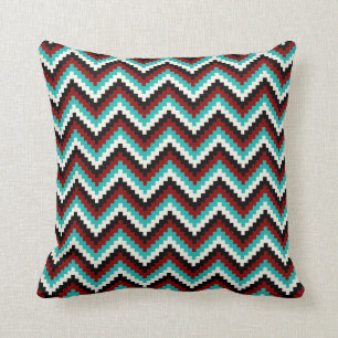 Fiesta Zigzag Chevron Pattern Black Red Turquoise Throw Pillow