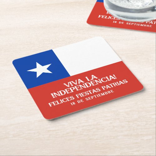 Fiestas Patrias Independence Day Chile Flag Square Paper Coaster