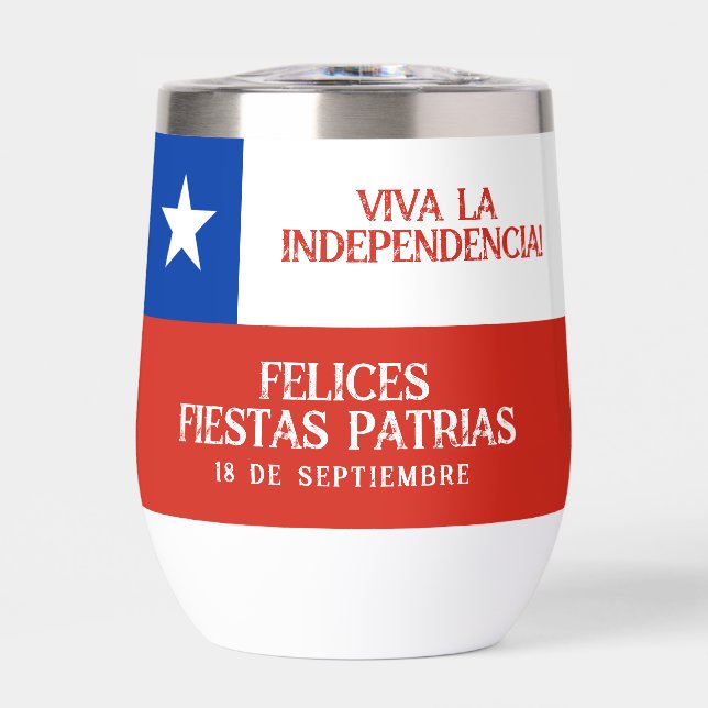 Fiestas Patrias Independence Day Chile Flag Thermal Wine Tumbler (Front)