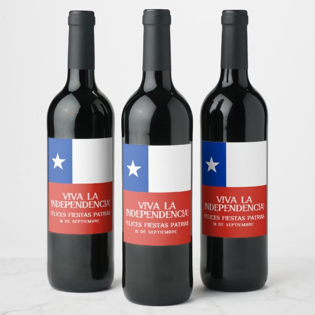 Fiestas Patrias Independence Day Chile Flag Wine Label (Bottles)