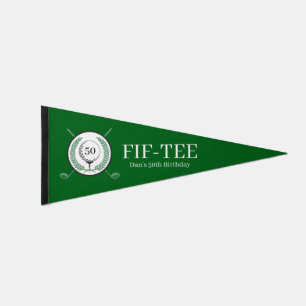 Fif-tee Golf 50th Birthday Center Piece Pennant Flag