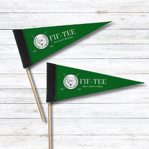 Fif-tee Golf 50th Birthday Center Piece Pennant Flag