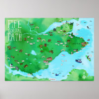 Fife Coastal Path Illustrated Map Watercolor Art