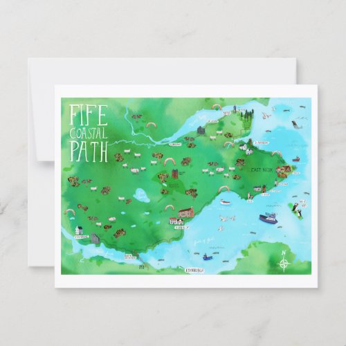 Fife Coastal Path Scotland Illustrated Map Art Card