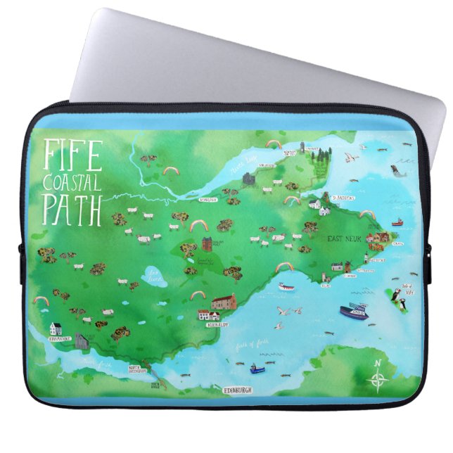 Fife Coastal Path Scotland Illustrated Map Laptop Sleeve (Front)