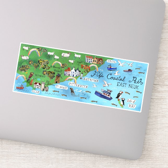 Fife Coastal Path Scotland Illustrated Map Sticker (Detail)