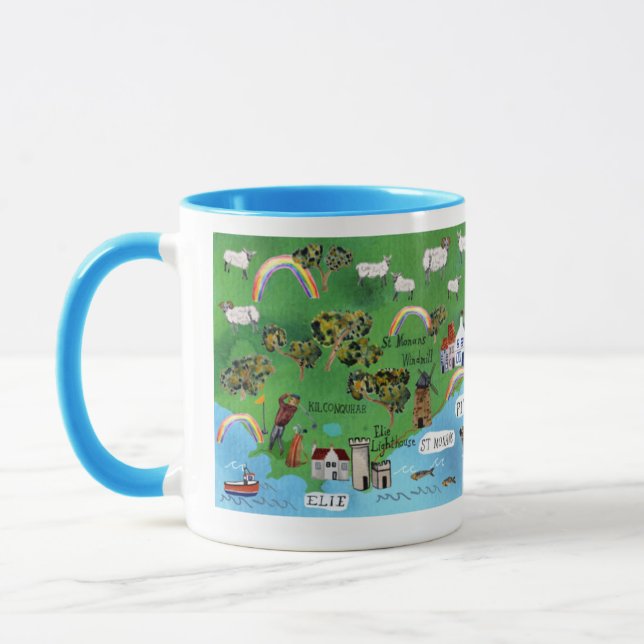 Fife Coastal Path Scotland Map Watercolor Art Mug (Left)