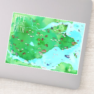 Fife Coastal Path Scotland Watercolor Map Art Sticker
