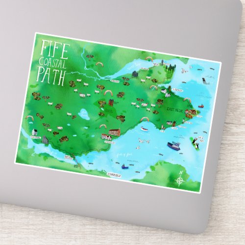 Fife Coastal Path Scotland Watercolor Map Art Sticker