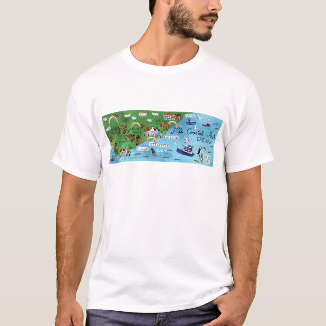 Fife Coastal Path Scotland Watercolor Map Art T-Shirt (Front)
