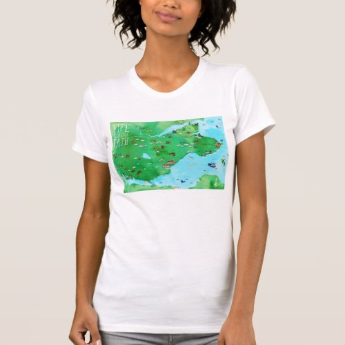Fife Coastal Path Scotland Watercolor Map Art T_Shirt