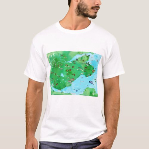 Fife Coastal Path Scotland Watercolor Map Art T_Shirt