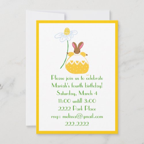 Fifi  Bunny in yellow invitation