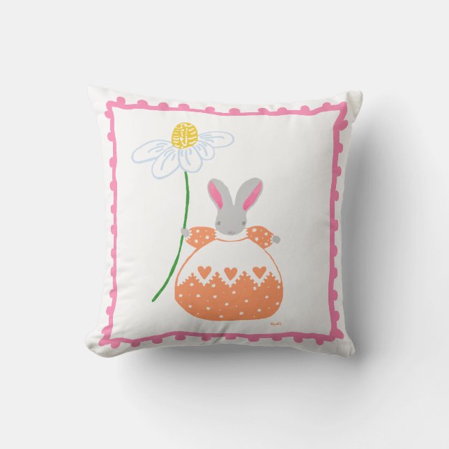 'fifi' daisy bunny in pink and orange pillow (Front)