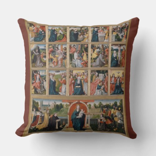 Fifteen Mysteries Holy Rosary Virgin Mary Jesus Throw Pillow