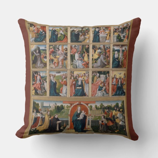 Fifteen Mysteries Holy Rosary Virgin Mary Jesus Throw Pillow (Front)