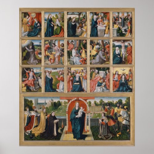 Fifteen Mysteries of the Rosary Sacred Religious Poster