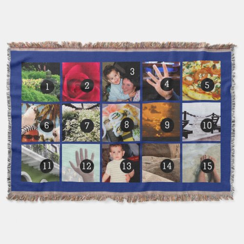 Fifteen of Your Photos Blue Make Your Own Original Throw Blanket