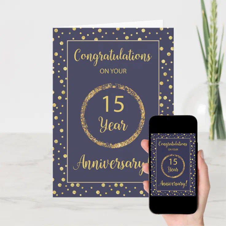 Fifteen Years Business Anniversary Navy and Gold Card | Zazzle