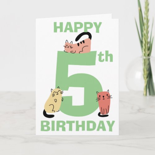 Fifth 5th Birthday Doodle Cats Custom Message Card