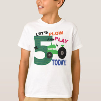 Fifth 5th birthday- green tractor plow and play T-Shirt