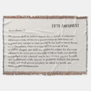 Fifth Amendment Constitution Bill of Rights Throw Blanket