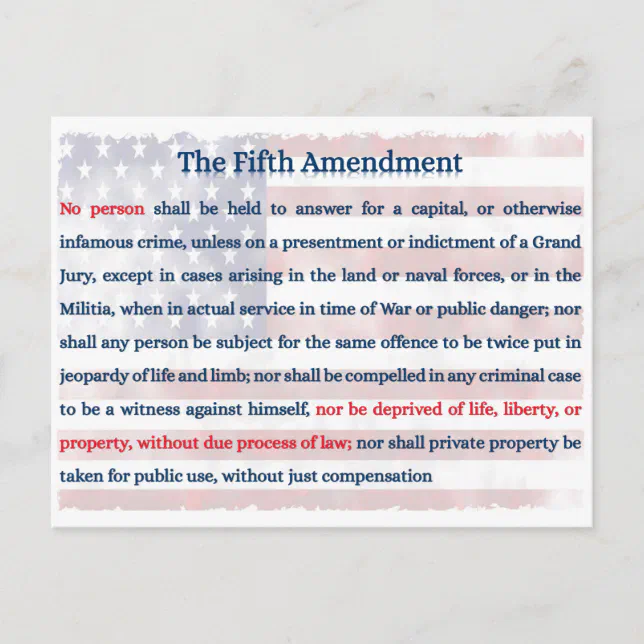 Fifth Amendment Postcard | Zazzle
