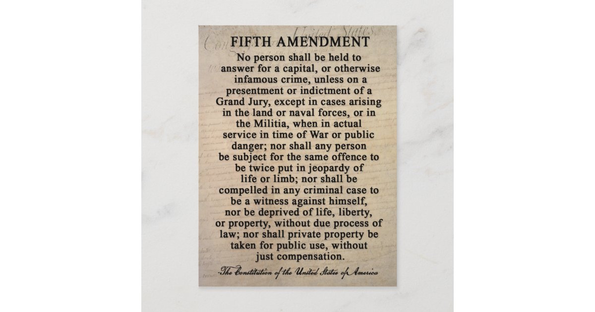 Fifth Amendment Postcards | Zazzle