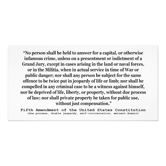 Fifth Amendment to the United States Constitution Card (Front)