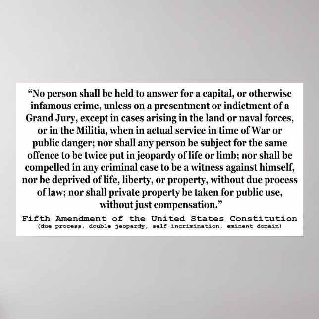 Fifth Amendment to the United States Constitution Poster (Front)