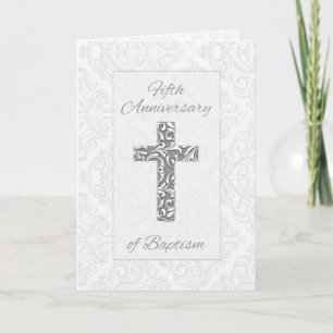 Fifth Anniversary Baptism Blessings Cross Swirls Card