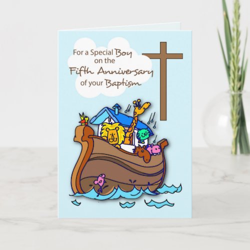 Fifth Anniversary of Baptism Boy Noahs Ark Card