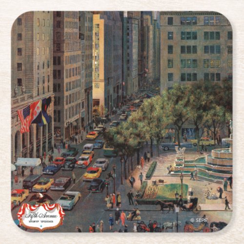 Fifth Avenue by John Falter Square Paper Coaster