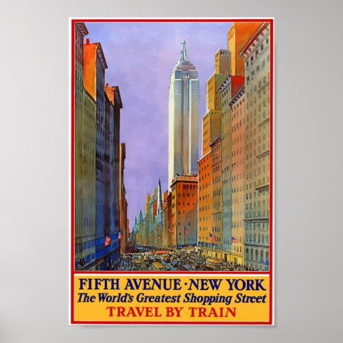 Fifth Avenue New York USA Vintage Travel Poster