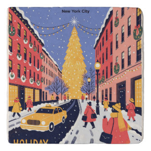 Fifth Avenue NYC Christmas Retro Travel Poster Trivet