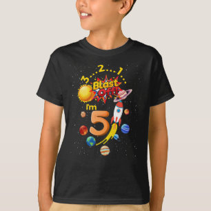 Fifth Birthday Blast Off 5 Astronaut Rocket T-Shirt