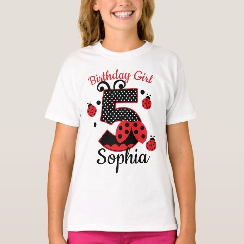 Fifth Birthday ladybug 5  custom designs T_Shirt