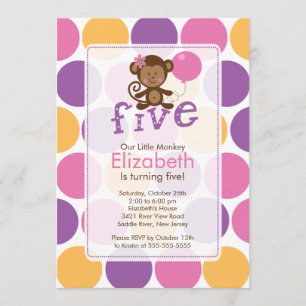 Fifth Birthday Little Monkey Birthday Invitation 5