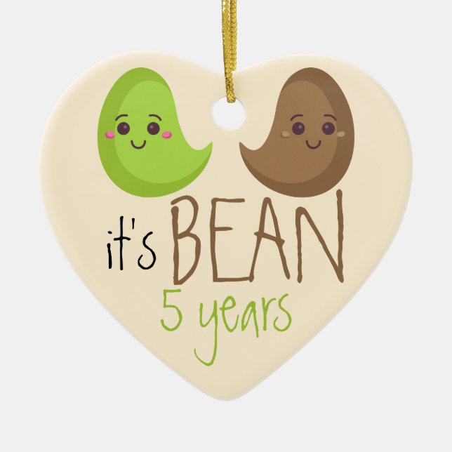 Fifth Funny Wedding Bean Five years couple Ceramic Ornament (Front)