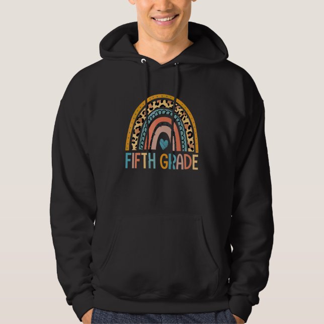 Fifth Grade Leopard Rainbow  First Day Teacher Kid Hoodie (Front)
