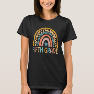 Fifth Grade Leopard Rainbow First Day Teacher Kids T-Shirt