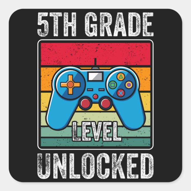 Fifth Grade Level Unlocked Video Game Student Gift Square Sticker (Front)