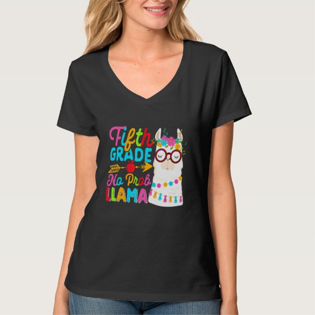 Fifth Grade No Prob Llama Back To School First Day T-Shirt (Front)