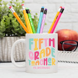 Fifth Grade Teacher Colorful Text Custom Two-Tone Coffee Mug<br><div class="desc">Hey fifth grade teacher! Keep hydrated throughout your school day with this fun and colorful “Fifth Grade Teacher” retro wavy typography design which you can customize with your name. This would also make a great gift for the teacher in your life! For questions or requests regarding this design, please contact...</div>