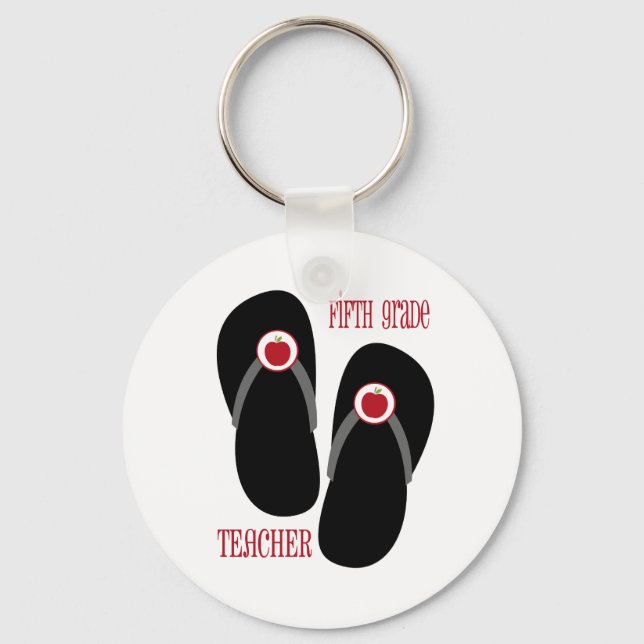 Fifth Grade Teacher Red Apple Flip Flops Keychain (Front)