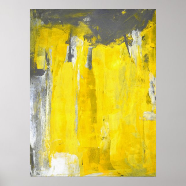 'Fifth' Grey and Yellow Abstract Art Poster (Front)