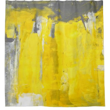 'fifth' Grey And Yellow Abstract Art Shower Curtain by T30Gallery at Zazzle